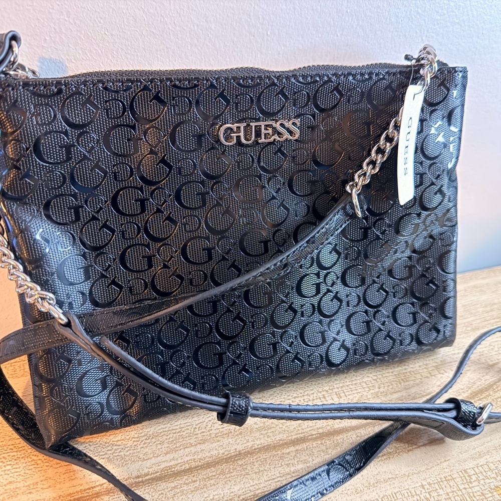 NEW=GUESS Black Monogram Crossbody Bag - Picture 2 of 5